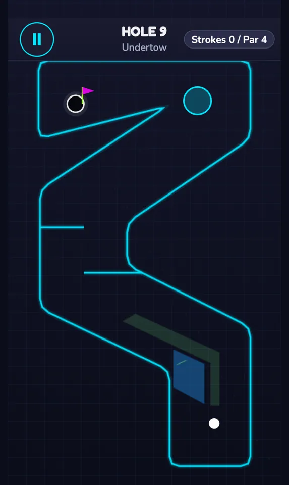 Putt Drop, hole 9 (Undertow): a zigzag neon course, par 4
